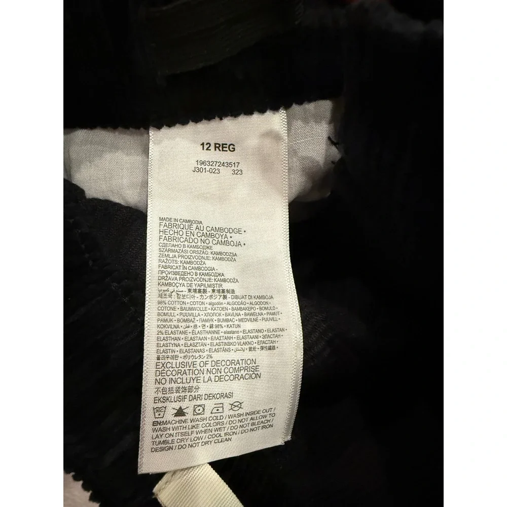 Levis Kids Mini Mom Corduroy Pants Black High Waist Adjustable Tapered Size 12 R